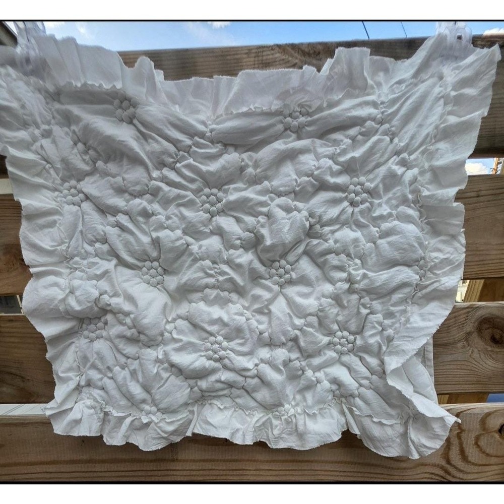 Rachel Ashwell Simply Shabby Chic White Smocked Rosette Ruffled Sham 19x24